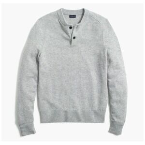J.Crew Womens Grey Lambswool Henley Knit Sweater Small Fisherman Preppy Staple